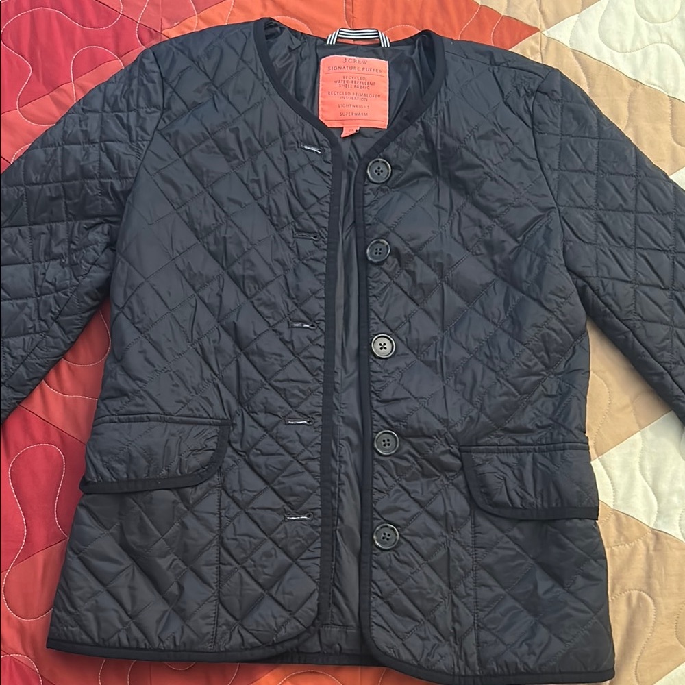 J. Crew Black Puffer Jacket with Quilted Design